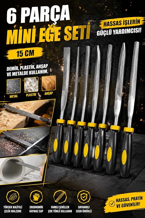 6'lı Hassas Mini Eğe Seti 150 mm Ergonomik Saplı El Eğesi Takımı Metal Ahşap Plastik Modelcilik Hobi Takı ve İnce İşçilik İçin Eğe Seti