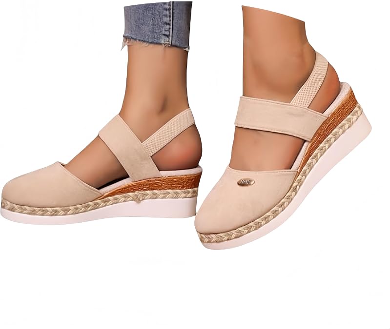 Closed Toe Sandals for Women,Wedge Espadrilles for Women,Low Heels Closed Toe Summer Adjustable Ankle Strap Shoes,Ankle Strap Slide Wide Fit Sandals Comfortable Walking Shoes