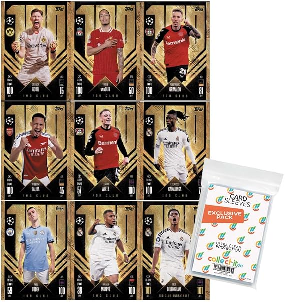 Bundle with Match Attax Champions League 2024/25 - Trading Cards - All 9 100 Club Cards + Exclusive Collect-it Cases