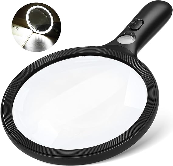 Large Magnifying Glass with Light 10X Illuminated Handheld Lighted Magnifier 24LED 1UV Light for Seniors, Reading, Coins, Jewelry, Close work
