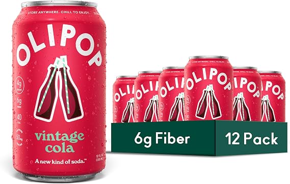 OLIPOP 6g Fiber Prebiotic Soda, Vintage Cola, 12 fl oz, 12 Pack