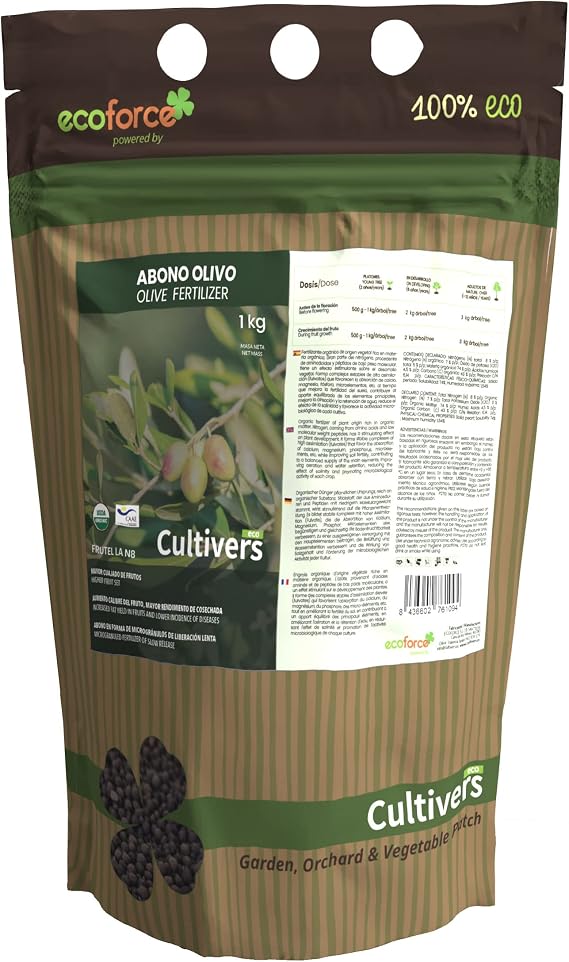 CULTIVERS Organic Olive and Mediterranean Plants Fertilizer 1kg granulated. 100% Organic and Vegan. Improves Crop Productivity