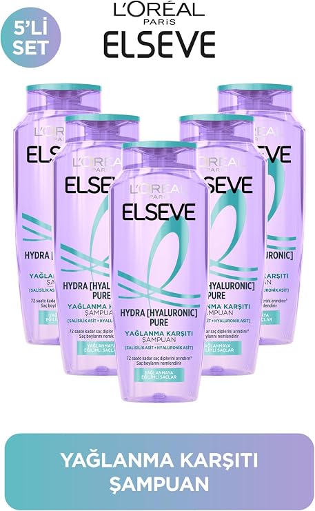 Elseve 5'Li Elseve Hydra [Hyaluronic] Pure Salisilik Asit Içeren Yağlanma Karşıtı Arındırıcı Şampuan 300Ml 5 Adet Ürün