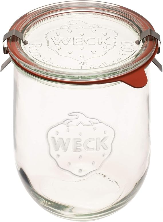 Weck Lale Kavanozu - Ekşi Hamur Başlangıç Kavanozları - 1 x WECK 745 Geniş Ağızlı Büyük Şeffaf Kavanoz - 1 Litre Cam Kapak, kauçuk conta ve çelik klips içerir