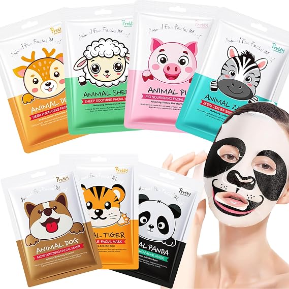 Animal Face Mask Set, 7Pcs Fun Printed Sheet Masks