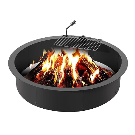 VEVOR Fire Pit Ring, Fire Pit Insert with Barbecue Fire Ring, 40-In Outer/36-In Inner Diameter, 8.5in Height, Carbon Steel Liner DIY Campfire Ring above/In-Ground, for Outdoor Camping, Bonfires