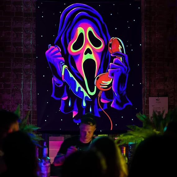 Simpkeely Blacklight Horror Face Tapestry, UV Reactive Ghost Wall Hanging Tapestries, Glow in the Dark Party Backdrop Halloween Decoration Tapestry for Bedroom, Living Room - 130cm x 150cm