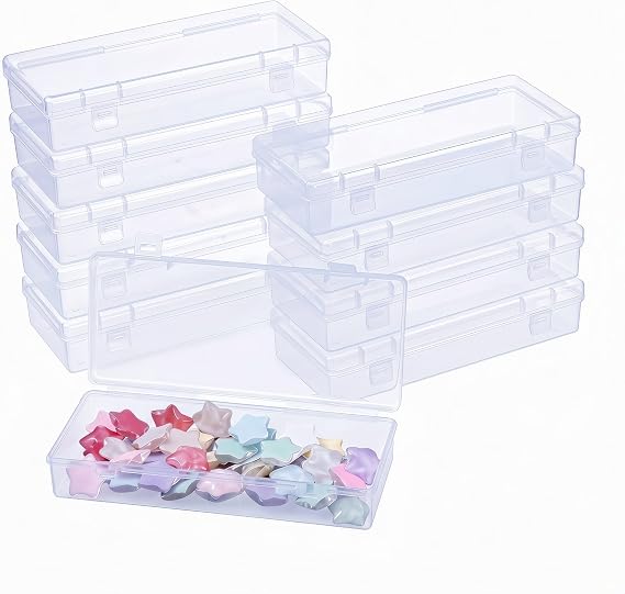 LJY 10 Clear Plastic Boxes with Lids 15.5 x 6.5 x 3 cm