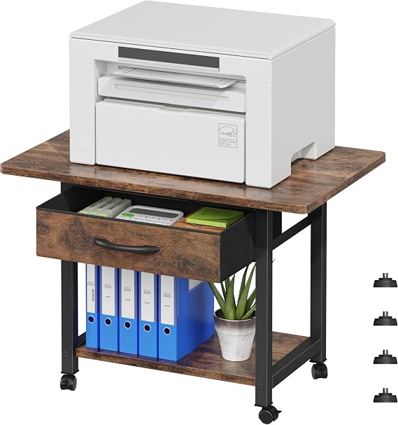 Printer Stand on Wheels with Storage, Printer Table for Home Office