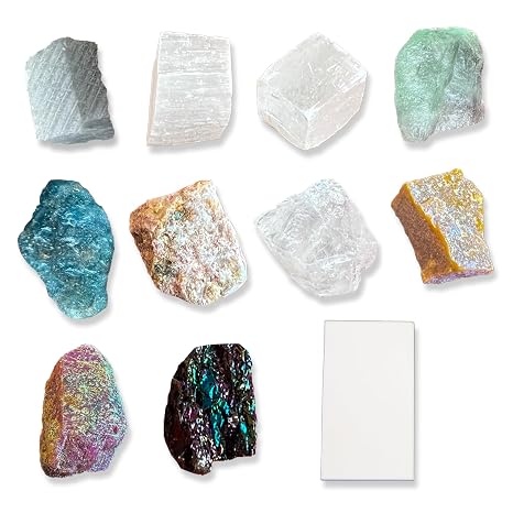 Mohs Hardness Test Kit 11-Piece Set - Includes 10 Mineral Specimens & Streak Plate for Geology Identification, Earth Science Education, and Classroom Study