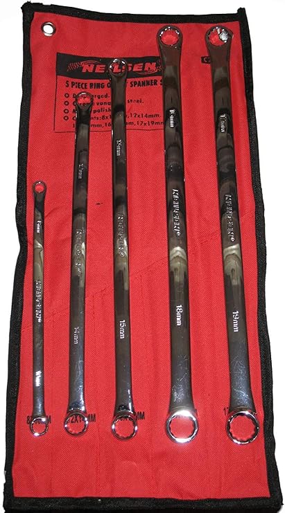 Neilsen CT1119 5pc Extra Long Ring Spanner Set 8 10 12 13 14 15 16 17 18 19mm Chrome Vanadium | Ideal for Easy Access to Confined Areas