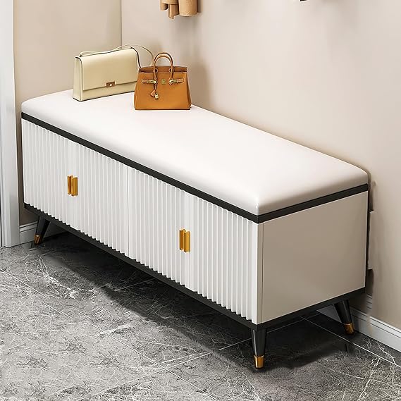 Slim Hidden Shoe Storage Bench with Seat, Modern Entryway Organizer Cabinet for High Heels, Hallways