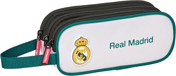 Safta Real Madrid Equipment 26/27 – Triple Zip Pencil Case, Ideal for Children from 5 to 14 Years, Comfortable and Versatile, Quality and Resistance, 21 x 7 x 8.5 cm