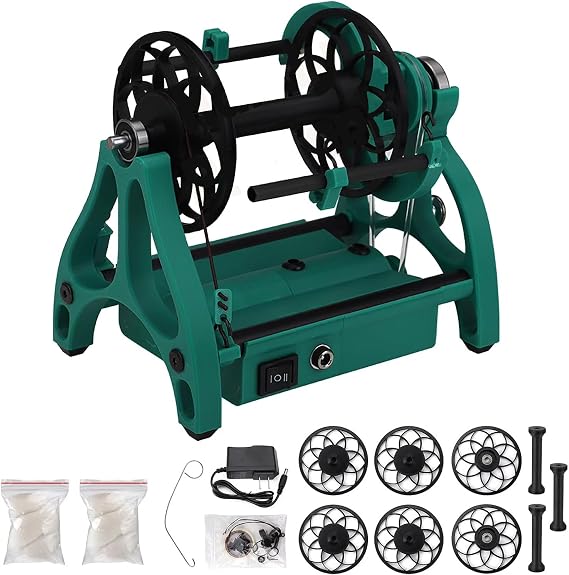 12v Yarn Spinning Wheel, Electric Spinning Wheel, With Adjustable Speed Knob and 3 4-Ounce Spools, Forward/Reverse Switching, Max Speed 800rpm/Min, Suitable for Yarn Weaving,Green