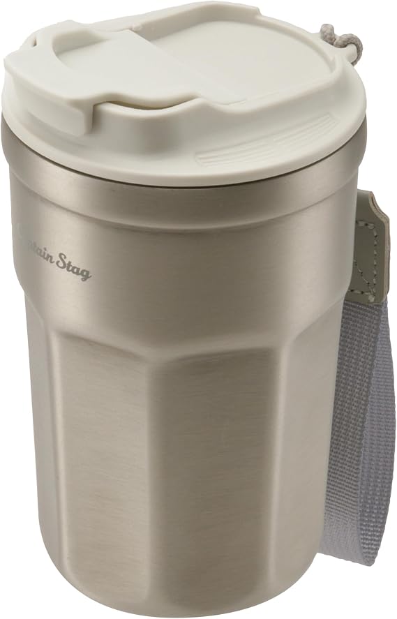 キャプテンスタッグCAPTAIN STAG アウトドア コップ マグカップ タンブラー CS真空二重フラップリッドタンブラー 350ml 保温保冷 蓋付き ストラップ付き シルバー/ブラック/アイボリー/グリーン/パープル/ピンク