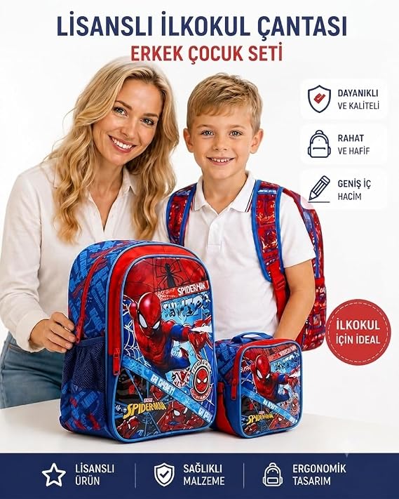 2’lü Set İlkokul Erkek Çocuk Okul Çantası ve Beslenme seti, Çocuk Sırt Çantası Çantası, Beslenme Çantası, Kalemlik, Silgilik Erkek çocuk okul çantası ilkokul yeni