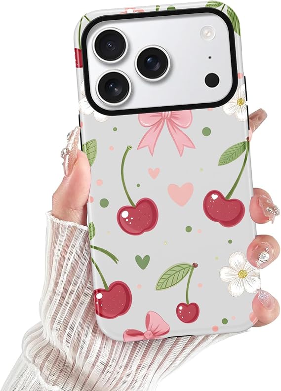 iPhone 17 Pro Max スマホケース ガーリー ピンク レッド チェリー柄 Case4、耐久性 保護 傷防止 ハイブリッド 2層ハードシェル レディース ガールズ ボーイズ メンズ