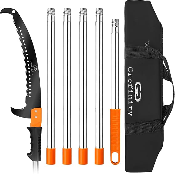 Grefinity Manual Pole Saw for Tree Trimming, 7.8 FT/2.4M Pruning Saw with 6-Section Stainless Steel Handle, Sharp Steel Blade, Easy to Carry and