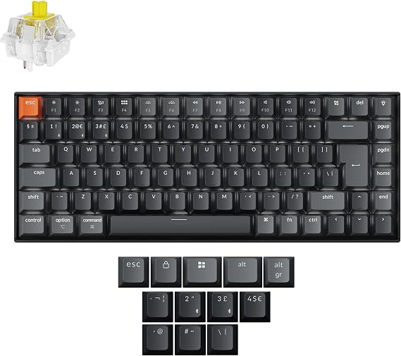Keychron K2 QMK Custom Wireless Bluetooth/Wired Mechanical Keyboard, Programmable Macro, White Backlight Super Banana Switch for Mac/Windows/Linux(Version 3) - UK Layout