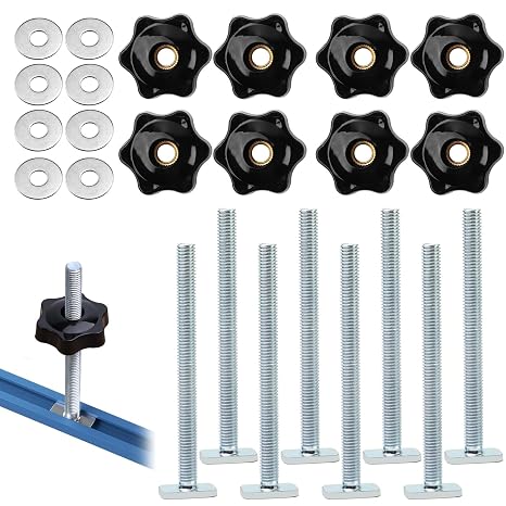8 Set / 24 Pcs M8 T Track Bolts, T Slot Bolts M8 and Plastic Hand Nuts Kit