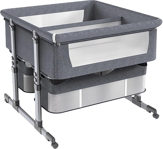 Twin Cot Bed for 2 Babies,Twins Baby Bed Twins Bassinet,Twin Next to Me Crib 6 Height Adjustable Easy Folding Sleeper Cot,Portable Basinette Baby Bed for Infant,Newborn
