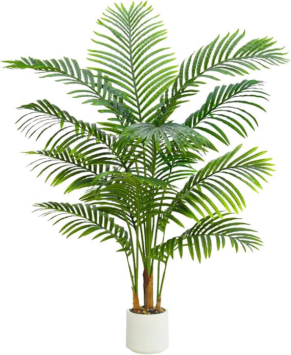4FT Artificial Palm Tree, Fake Areca Tropical Palm Plants with White Pot