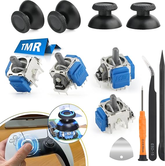 RongZy 4Pack Joysticks for PS5 TMR Electromagnetic Joystick Compatible with Sony PlayStation 5 PS5 Controller Anti-Drift Sticks with Thumbsticks Replacement with Repair Kit Accessory