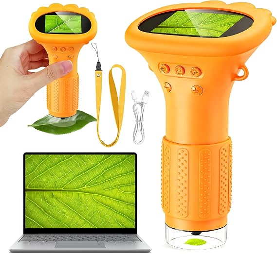 Kids Digital Microscope, 1000X Portable Mini Microscope with 2.0" IPS Screen and 8 LED Lights, USB Type-C Handheld Microscope Compatible with PC, Educational Science Toy From 3+