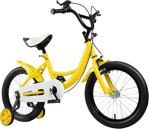 16 Inch Kids Bicycle, Girls Boys Bicycle Cycling, Height Adjustable, with Removable Training Wheels, Non-Slip Stabilisers, with Double Brake, Mudguards, for Girls and Boys 5-8 Years