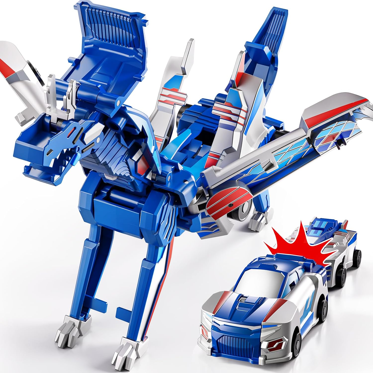 Magnet Car Transform into Dinosaur Toys, 2 in 1 Transforming Dinosaur Car Toy, Robot Dinosaur Toy Car Birthday Gift for Kids Boys Girl Age 4-6 6-12 Year Old