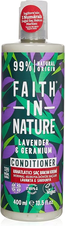 FAITH IN NATURE %99 Doğal Rahatlatıcı Saç Bakım Kremi Normal & Kuruya Dönük Saçlar İçin (Lavanta & Sardunya, 400 ml)