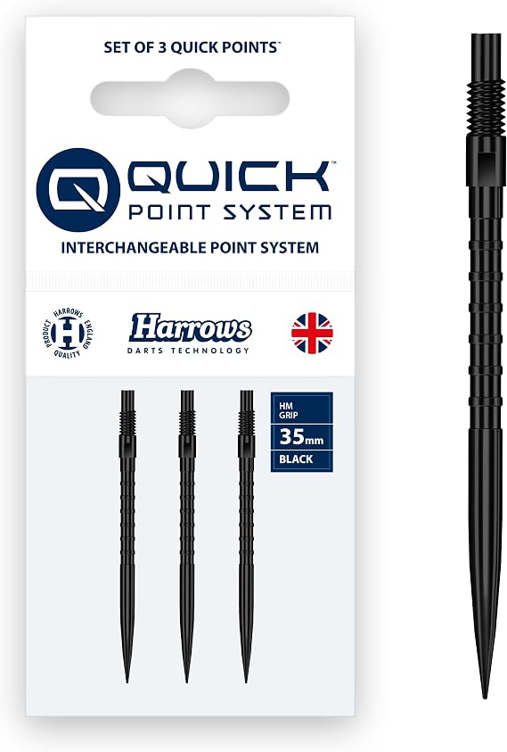 Harrows HM Grip Heavy Metal Quick Points – Ryan Searle Inspired Dart Points with Square-Cut Finger Grip Rings – No-Break Quick Point System for Fast Point Swaps