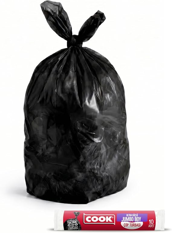 Cook Ekstra Kalın Çöp Torbası, Ultra Dayanıklı Jumbo Boy 80 x 110 cm (10 Adet/Rulo)