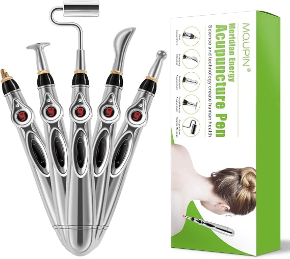 MQUPIN Electronic Massager Pen, 5 in 1 with Replaceable Massage Heads, Portable Massage and Relaxation Pen for Muscle Relaxation