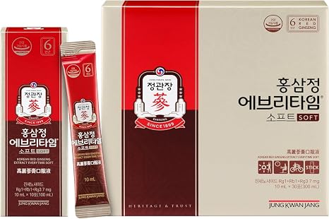 JungKwanJang Korean Red Ginseng Liquid Extract Everytime Soft (10 ml x 30 Sticks) Panax ginseng Dietary Supplement Caffeine Free Practical Single Sticks for Travel