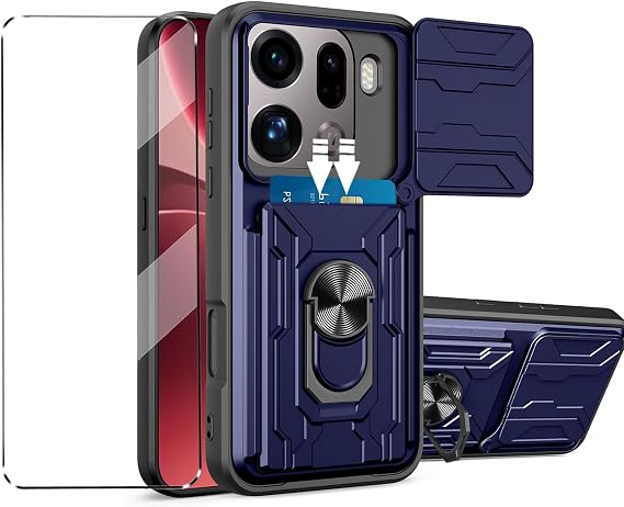 Case + Screen Protector for OPPO Find X9 Pro Phone case with Slide Camera Protection Cover Heavy Duty Military Grade Protective Cover phone holder,Navy