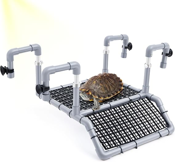 Chunful Adjustable X-Large Turtle Basking Platform, 19″ Wider Hanging Turtle Dock, DIY Ramp with PVC Pipes and Suction Cups Basking Area for Aquarium Tank 40/50/65/75/90 Gallon, Tank Accessories