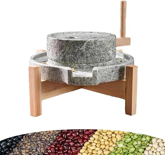 Stone Grain Mill,Removable Manual Stone Mill,Hand Stone Grinder Natural Granite Paste Mill,Manual Dry/Wet Graphite Machine Industry Handmade Stone Mill Tool for Bean Barley Spice Corn