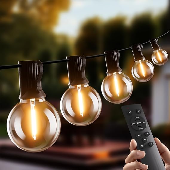 Bomcosy 15M Festoon Lights Mains,Remote Dimmable,Shatterproof IP44 [Energy Class G]