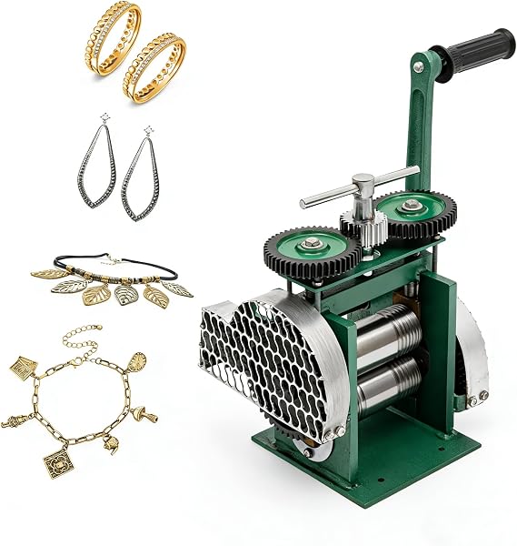 Professional 120mm Manual Rolling Mill Machine for Gold Silver Jewelry Making, Portable Metal Press Tool Hand Crank Jewelry Rolling Mill, Presses Sheet, Square Wire & Semicircle