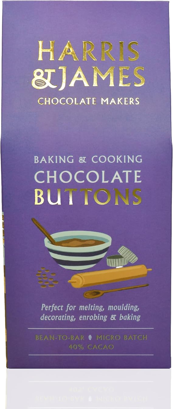 Harris & James Baking & Cooking Chocolate Buttons, Bean to Bar Couverture Drops - Milk & Dark Chocolate, 240g (Milk Chocolate)