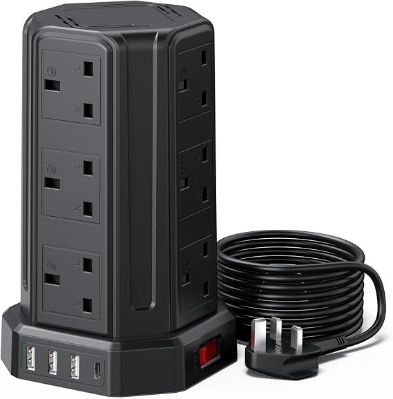 Tower Extension Lead 5M, Extension Cable with USB Ports