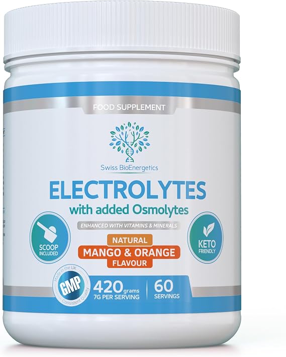 Electrolyte & Osmolyte Combo Powder – Natural Mango & Orange Flavour – 60 Servings - with Vitamins & Minerals, Vegan, Sugar-Free, Natural Flavours - Superior Hydration & Keto Fasting Support
