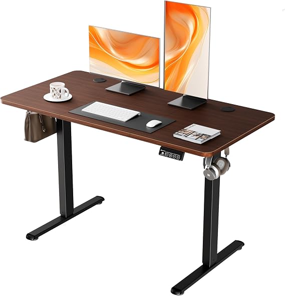 ERGOMAKER Electric Standing Desk 120x60cm, 2 Memory Presets, Black Walnut