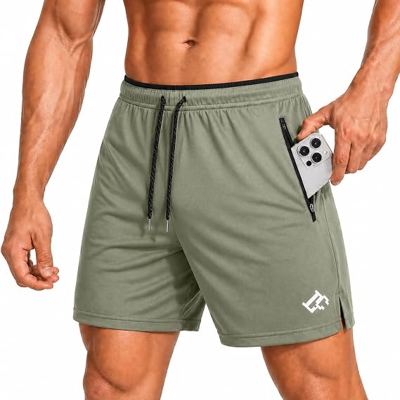 Men's Gym Shorts Running Sports Zipper Pockets