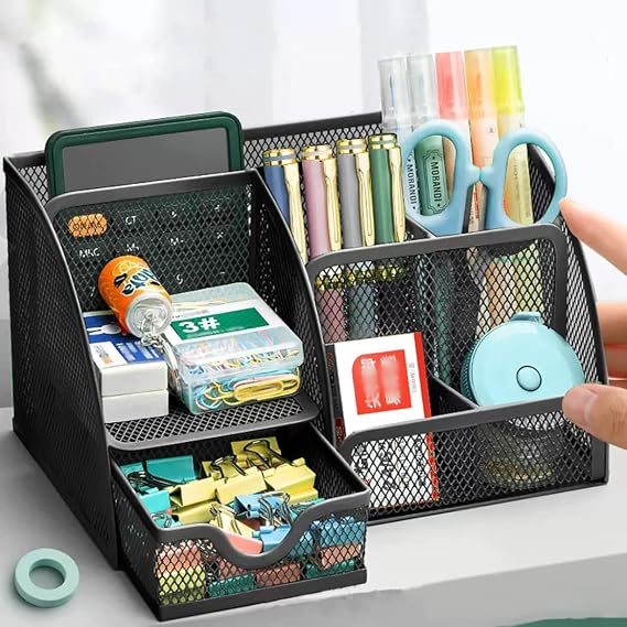 Desk Organizer, Desktop Storage, Steel Accessory Case, Trinket Case, Drawer, Pen Holder, Stylish, Large Capacity Pen Holder, Metal