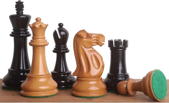 Royal Chess Mall - 3.9" Lessing Staunton Chess Set - Pieces only - Ebony Wood & Antiqued Lacquered Boxwood