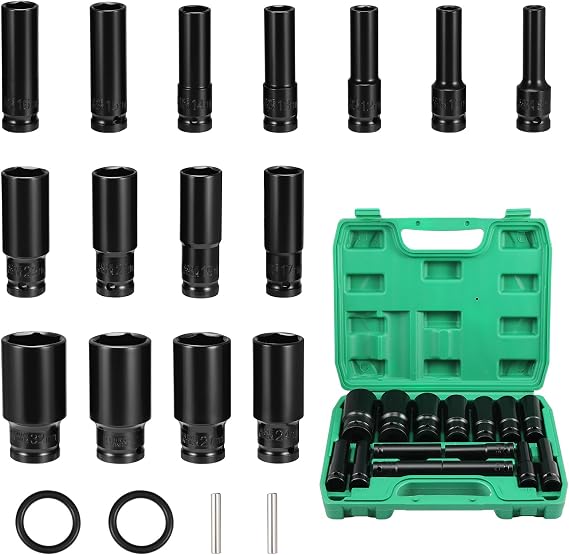 Gueenky 15 Piece Impact Wrench Nut Set 1/2 Inch Hex Socket Impact Wrench 8-32 mm Impact Socket Set Socket Set for Car Repairs Tyre Change