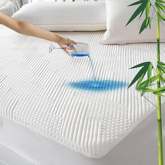 GRT Mattress Protector 180 x 200 cm Waterproof Bamboo Fibre, Breathable and Oeko-Tex Certified Mattress Cover, Stretches up to 40 cm Deep (White)