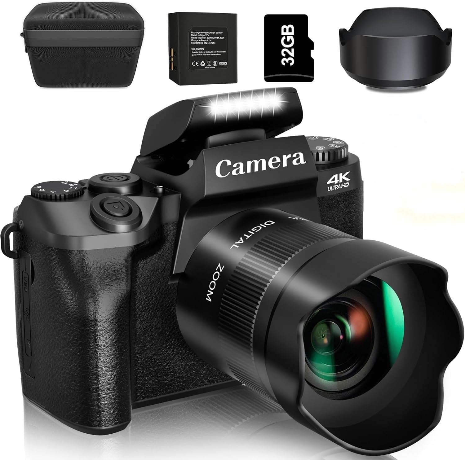 Digital Camera 4K 64MP Photo Camera with 4.0 Inch Touch Screen 16X Digital Zoom Compact Camera for Beginners with WiFi with Camera Bag 32GB TF Card